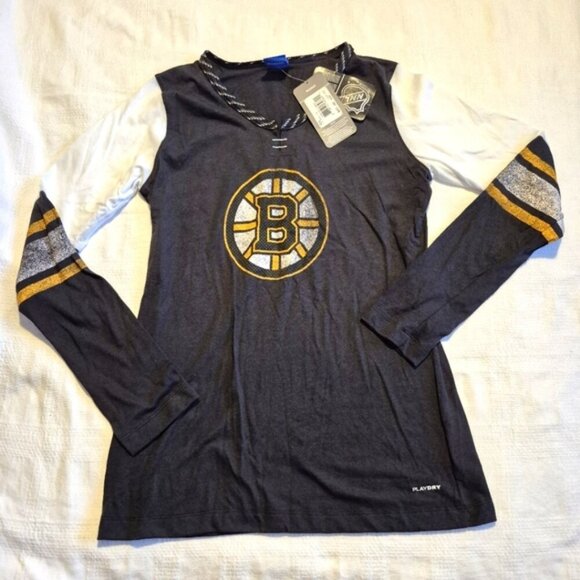 Boston Bruins Reebok womens size Large long sleeve shirt, black, NWT - Picture 1 of 8